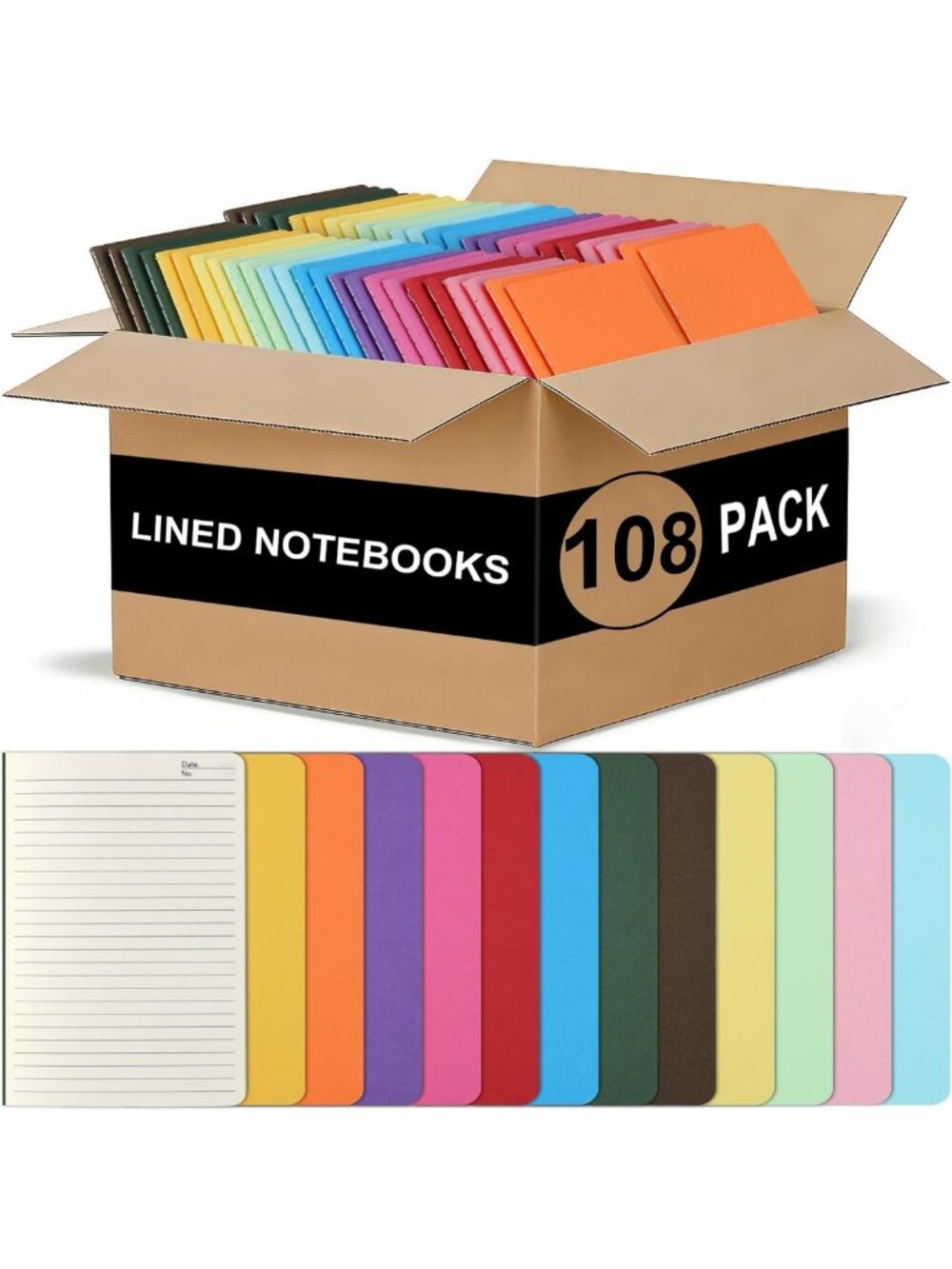 108 Pack Colorful A5 Lined Notebooks - Bulk Journals in 12 Vibrant Colors